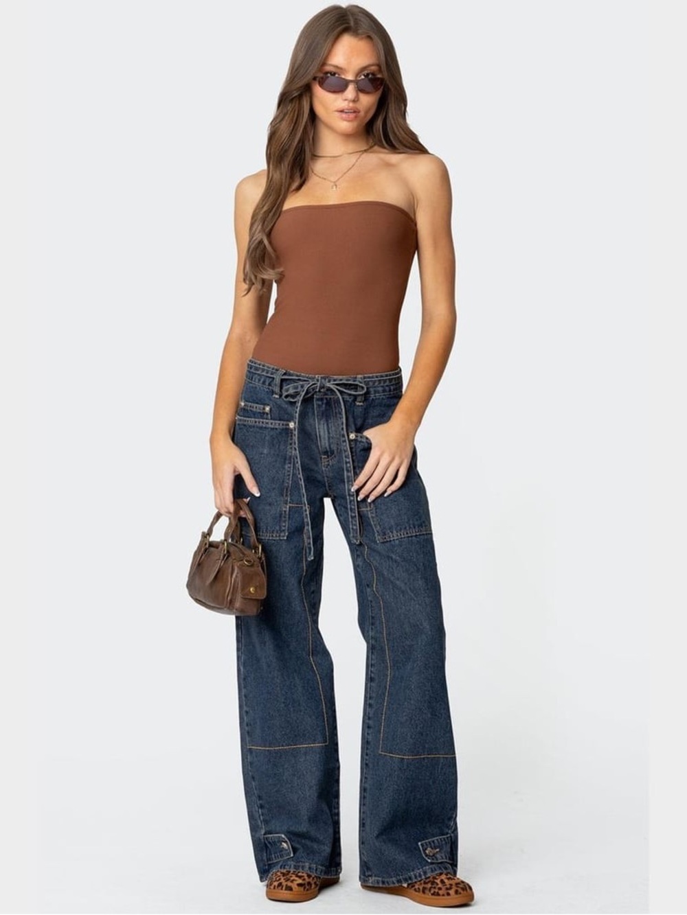 New EDIKTED Funky Stitch Low Rise Jeans dark denim size medium